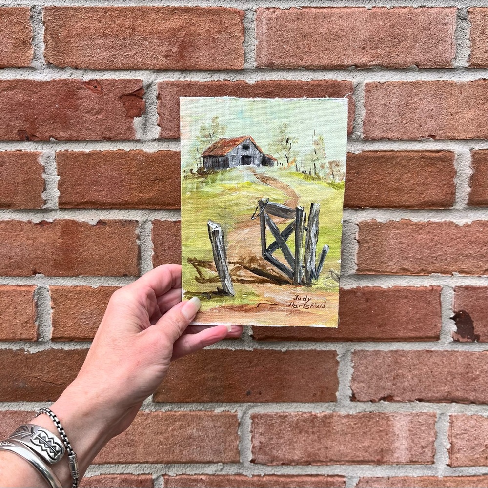 Small Farmhouse Country Painting Signed Judy Hartsfield